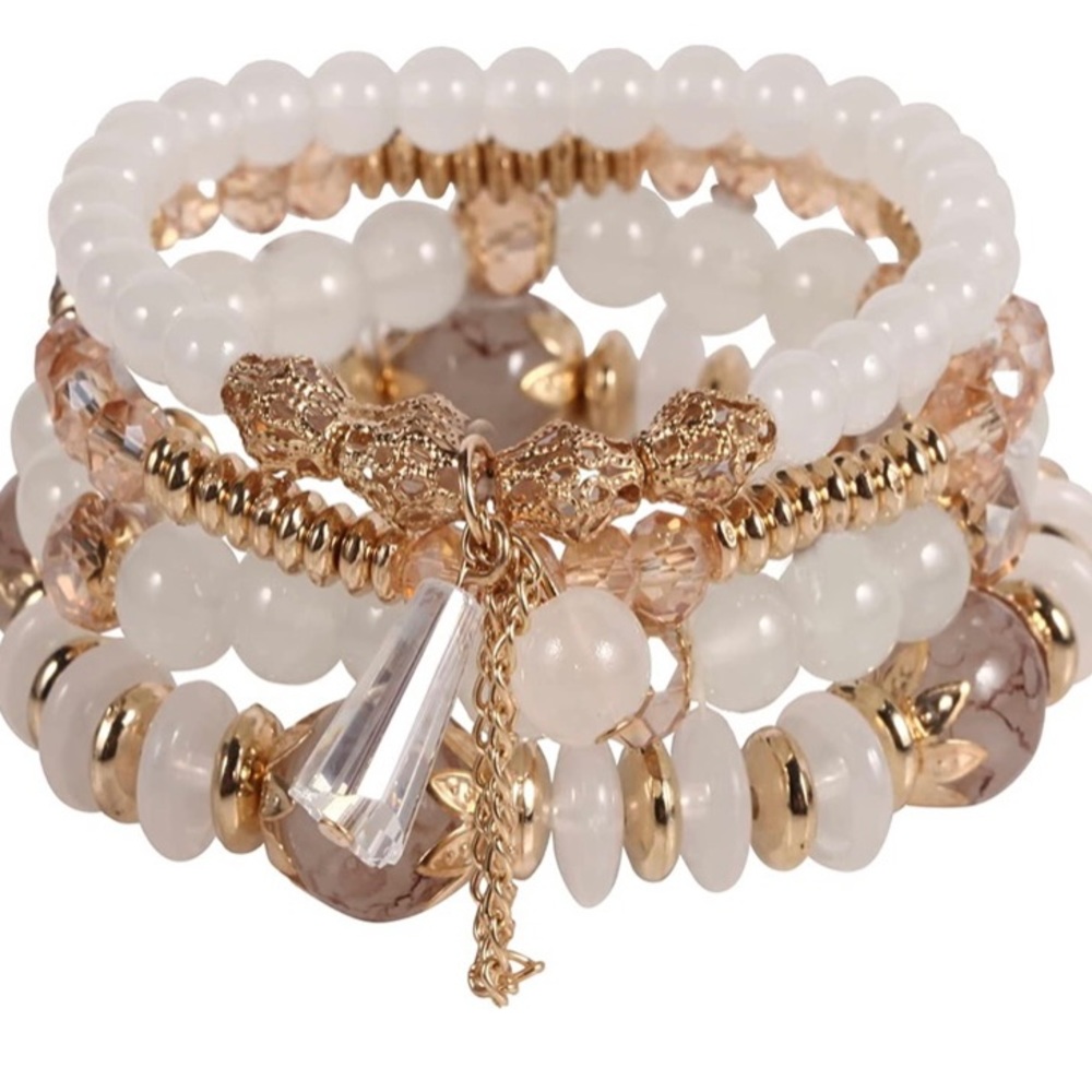 Crystal White Bead Multi-layer Set of 4 Bracelet